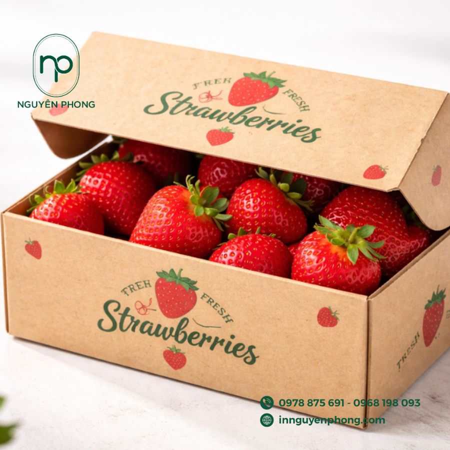 In hộp giấy đựng dâu tây bắt mắt